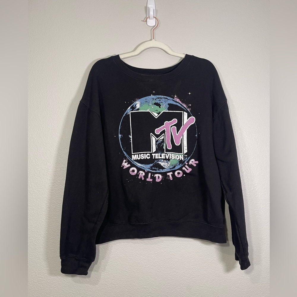 Vintage MTV World Tour Sweatshirt Black Girls Women Size Large Junior 11-13